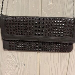 Gray Crossbody Bag with Studs and Chain Strap